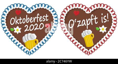 Coeur illustré de pain d'épice avec texte en allemand pour Oktoberfest 2020 fois Illustration de Vecteur