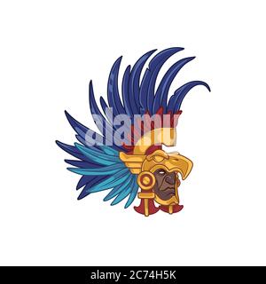 Guerrier d'élite aztèque portant un casque sous forme d'aigle, avec des plumes colorées Illustration de Vecteur