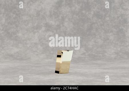 Symbole de coma 3d doré. Panneau doré brillant sur fond de béton. Alphabet métallique avec réflexions de lumière studio. caractère de police de rendu 3d. Banque D'Images