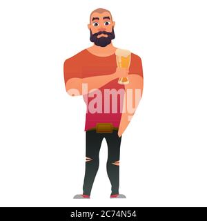 Un jeune homme avec une barbe se tient au pub avec un verre de bière Illustration de Vecteur