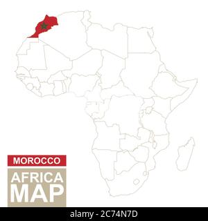 Carte contourée de l'Afrique avec le Maroc mis en évidence. Carte du Maroc et drapeau sur la carte de l'Afrique. Illustration vectorielle. Illustration de Vecteur