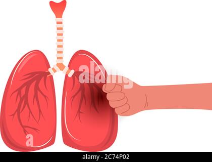 Douleur sévère dans les poumons d'une maladie. Le poing humain bat le concept de métaphore facile. Illustration de Vecteur