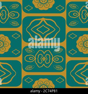 Fond de motif transparent de style sarcelle et orange mexicain. Décor géométrique moderne, rectangles arrondis et décorations folkloriques naïves Illustration de Vecteur