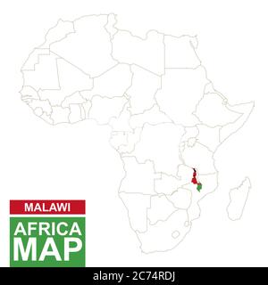 Carte contourée de l'Afrique avec le Malawi mis en évidence. Carte du Malawi et drapeau sur la carte de l'Afrique. Illustration vectorielle. Illustration de Vecteur