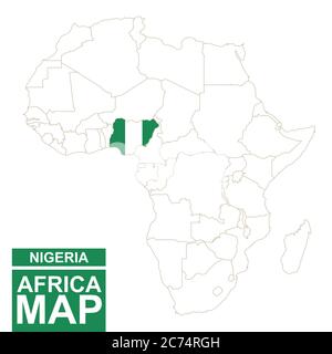 Carte contourée de l'Afrique avec le Nigeria mis en évidence. Carte du Nigeria et drapeau sur la carte de l'Afrique. Illustration vectorielle. Illustration de Vecteur