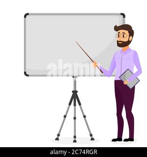 Présentation commerciale. Un homme d'affaires réussi qui fait la présentation. Formation professionnelle. Illustration à plat de dessin animé vectoriel Illustration de Vecteur