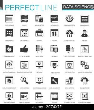 Jeu d'icônes d'analyse de données, classique noir Data Science Illustration de Vecteur