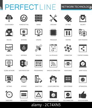 Noir classique icônes de technologie réseau isolées Illustration de Vecteur