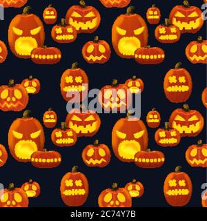 Lanterne en forme de citrouille sans couture avec silhouette. Illustration vectorielle de papier peint Pumpkins d'Halloween Illustration de Vecteur