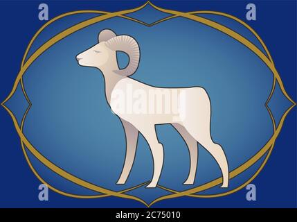 Signe du zodiaque. Bélier. RAM à l'intérieur dans un cadre décoratif. Style médiéval Illustration de Vecteur
