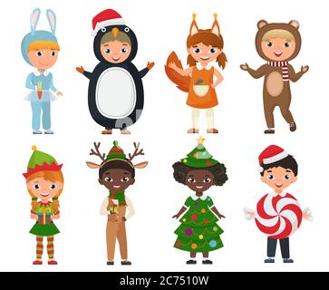 Vector Set of cute kids wearing Christmas costumes vêtements Illustration de Vecteur