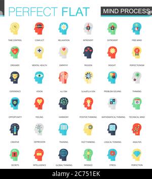 Ensemble vectoriel d'icônes de processus cerveau et esprit plats isolées Illustration de Vecteur
