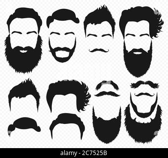 Design de formes de cheveux et de barbe vectorielles constructeur avec silhouette de vecteur hommes. Illustration de la mode barbe et moustache noires Illustration de Vecteur