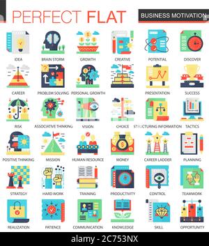 Vecteur motivation d'affaires complexe icône plate. Ensemble d'icônes de conception d'infographie Web. Illustration de Vecteur