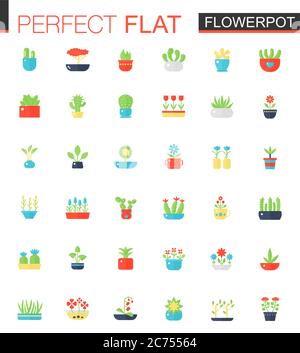 Vector Flat icônes ensemble de plantes et de fleurs de maison en pots Illustration de Vecteur