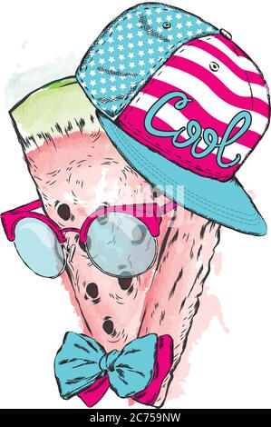 Pastèque en verres et un chapeau. Illustration vectorielle Illustration de Vecteur
