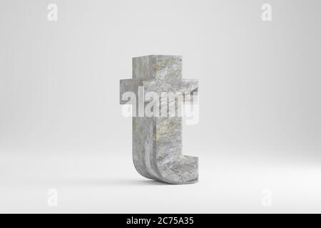 Pierre 3d lettre T minuscule. Lettre texturée en pierre isolée sur fond blanc. caractère de police de pierre de rendu 3d. Banque D'Images