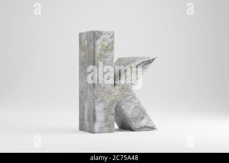 Pierre 3d lettre K minuscule. Lettre texturée en pierre isolée sur fond blanc. caractère de police de pierre de rendu 3d. Banque D'Images
