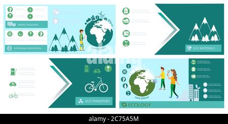 Modèle de bandeau écologique Vector. Terre, énergie, transport écologique et matériaux durables. Icône graphique d'informations verte Banque D'Images