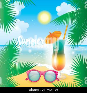 Cocktail multicolore sur fond noir. Illustration vectorielle pour une carte postale ou une affiche. Discothèque ou bar. Été. Illustration de Vecteur