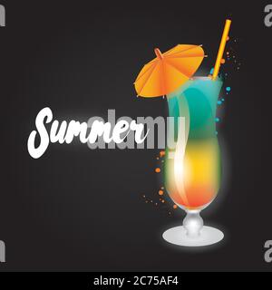 Cocktail multicolore sur fond noir. Illustration vectorielle pour une carte postale ou une affiche. Discothèque ou bar. Été. Illustration de Vecteur