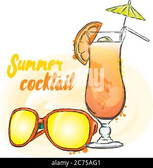 Cocktail multicolore sur fond noir. Illustration vectorielle pour une carte postale ou une affiche. Discothèque ou bar. Été. Illustration de Vecteur