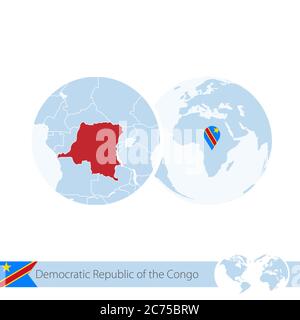 République démocratique du Congo sur le globe avec drapeau et carte régionale de la RD Congo. Illustration vectorielle. Illustration de Vecteur