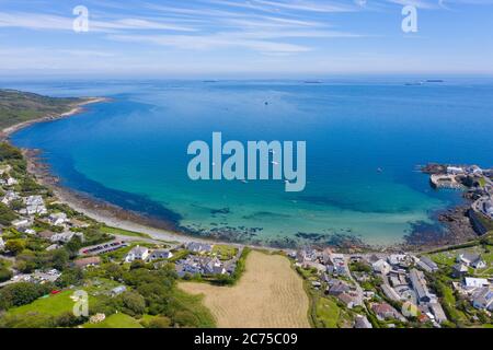 Photographie aérienne de Coverack, Lizard, Cornwall, Angleterre, Royaume-Uni Banque D'Images