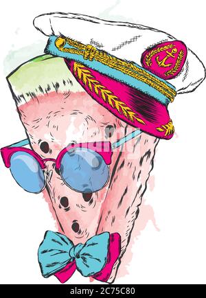 Pastèque en verres et un chapeau. Illustration vectorielle Illustration de Vecteur