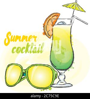 Cocktail multicolore sur fond noir. Illustration vectorielle pour une carte postale ou une affiche. Discothèque ou bar. Été. Illustration de Vecteur