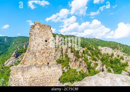 Les ruines du château de Durnstein dans la vallée de Wachau, en Autriche. Banque D'Images