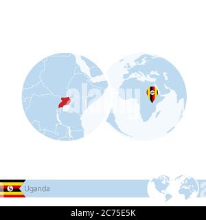 Ouganda sur le globe avec drapeau et carte régionale de l'Ouganda. Illustration vectorielle. Illustration de Vecteur
