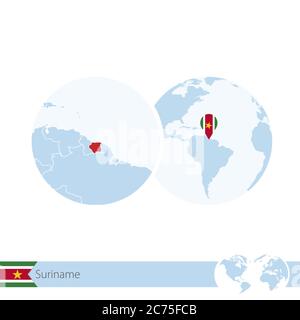 Suriname sur le globe avec drapeau et carte régionale du Suriname. Illustration vectorielle. Illustration de Vecteur