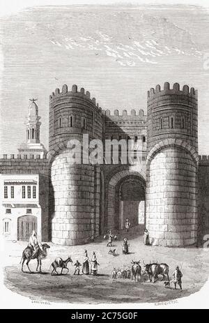 Le Bab al Futuh (porte de conquête), vieille ville du Caire, Égypte, vu ici au XIXe siècle. De monuments de tous les Peuples, publié en 1843. Banque D'Images