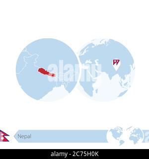 Népal sur le globe avec drapeau et carte régionale du Népal. Illustration vectorielle. Illustration de Vecteur