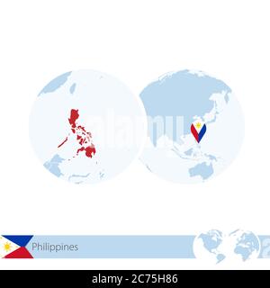 Philippines sur le monde avec drapeau et carte régionale des Philippines. Illustration vectorielle. Illustration de Vecteur