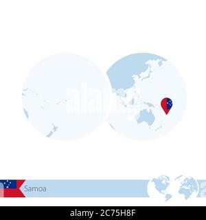 Samoa sur le globe avec drapeau et carte régionale des Samoa. Illustration vectorielle. Illustration de Vecteur