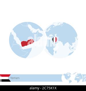 Yémen sur le globe avec drapeau et carte régionale du Yémen. Illustration vectorielle. Illustration de Vecteur