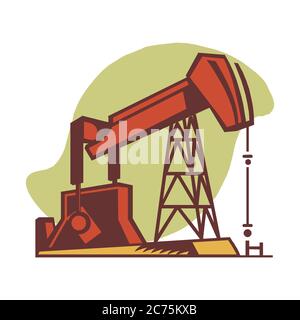 Concept de l'industrie pétrolière de style plat représentant la derrick d'huile de travail. Illustration vectorielle de la pompe Jack isolée sur fond blanc Illustration de Vecteur