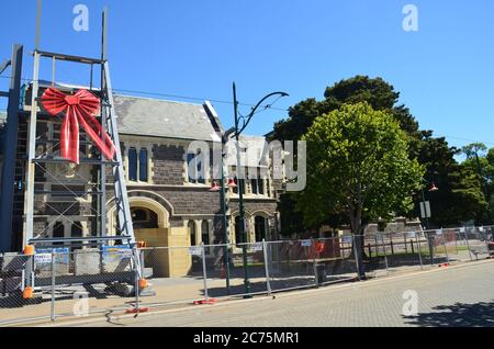 Dommages causés par un tremblement de terre à des bâtiments historiques. Christchurch, Nouvelle-Zélande. Banque D'Images