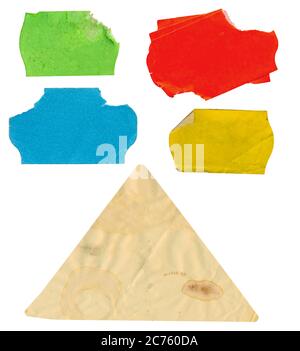 jeu d'autocollants de prix adhésifs vierges, étiquettes de prix multicolores, avec espace de copie gratuit, isolés sur fond blanc Banque D'Images