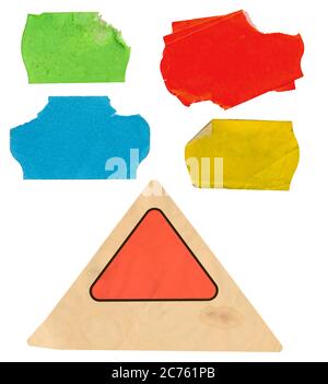 jeu d'autocollants de prix adhésifs vierges, étiquettes de prix multicolores, avec espace de copie gratuit, isolés sur fond blanc Banque D'Images