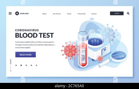 Test sanguin du coronavirus positif ou négatif. Illustration isométrique 3D vectorielle des échantillons de virus de laboratoire, de centrifugeuse et de covid-19. Laboratoire médical Illustration de Vecteur