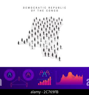 Carte du peuple de la République démocratique du Congo. Silhouette détaillée. Une foule mixte d'icônes hommes et femmes. Éléments graphiques de la population. L'illustration est Banque D'Images