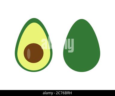 Fruits d'avocat entiers et coupés dans un style plat. Isolé sur fond blanc. Illustration de Vecteur