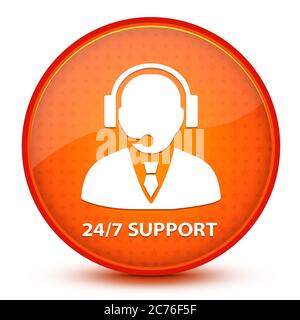 24/7 icône de support isolée sur l'étoile brillante orange bouton rond illustration abstraite Banque D'Images