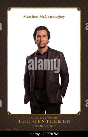 Les collègues (2019) réalisé par Guy Ritchie et avec Matthew McConaughey comme American drug lord Pearson Mickey essaie de vendre son entreprise basée à Londres s'occupant de la marijuana. Banque D'Images