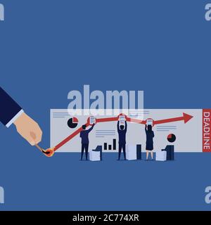 L'équipe commerciale est occupée à préparer l'analyse du rapport financier avec la date limite. Modèle de page d'arrivée d'entreprise. Illustration de Vecteur
