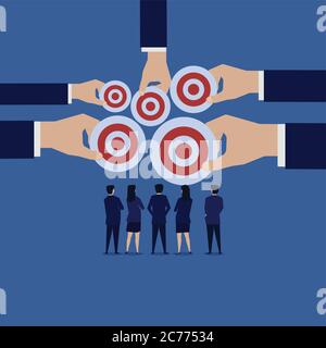 L'équipe commerciale confond choisir cible. Illustration pour fond d'écran, bannière, arrière-plan, infographie, livre et page d'arrivée Web. Illustration de Vecteur