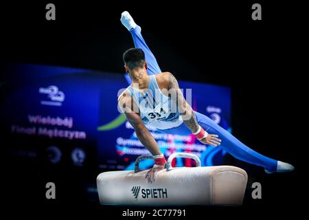 Szczecin, Pologne, 12 avril 2019: Marios Georgiou de Chypre participe au championnat de gymnastique artistique sur le cheval de Pommel Banque D'Images